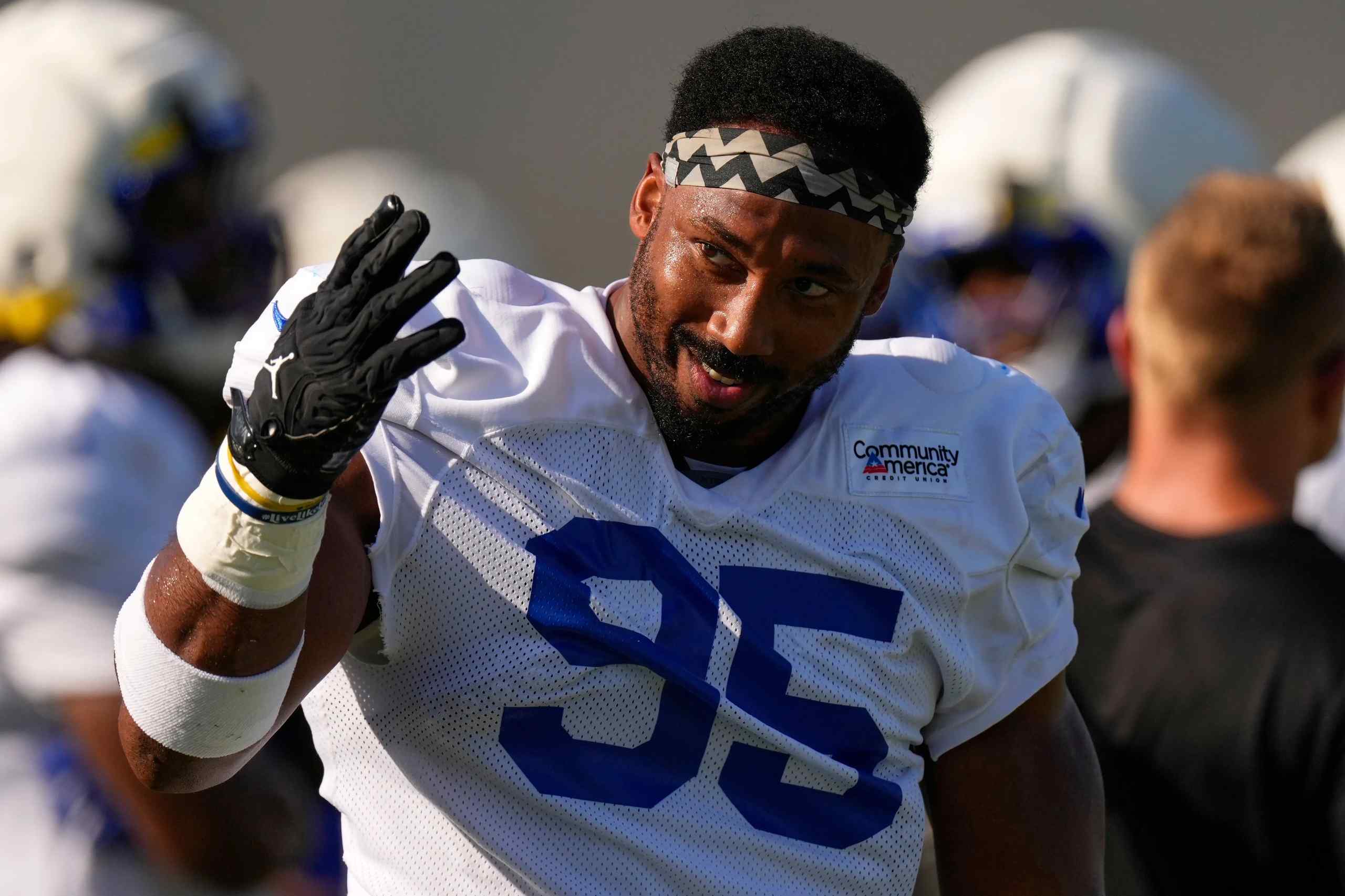 Myles Garrett wearing 95 for the LA Rams